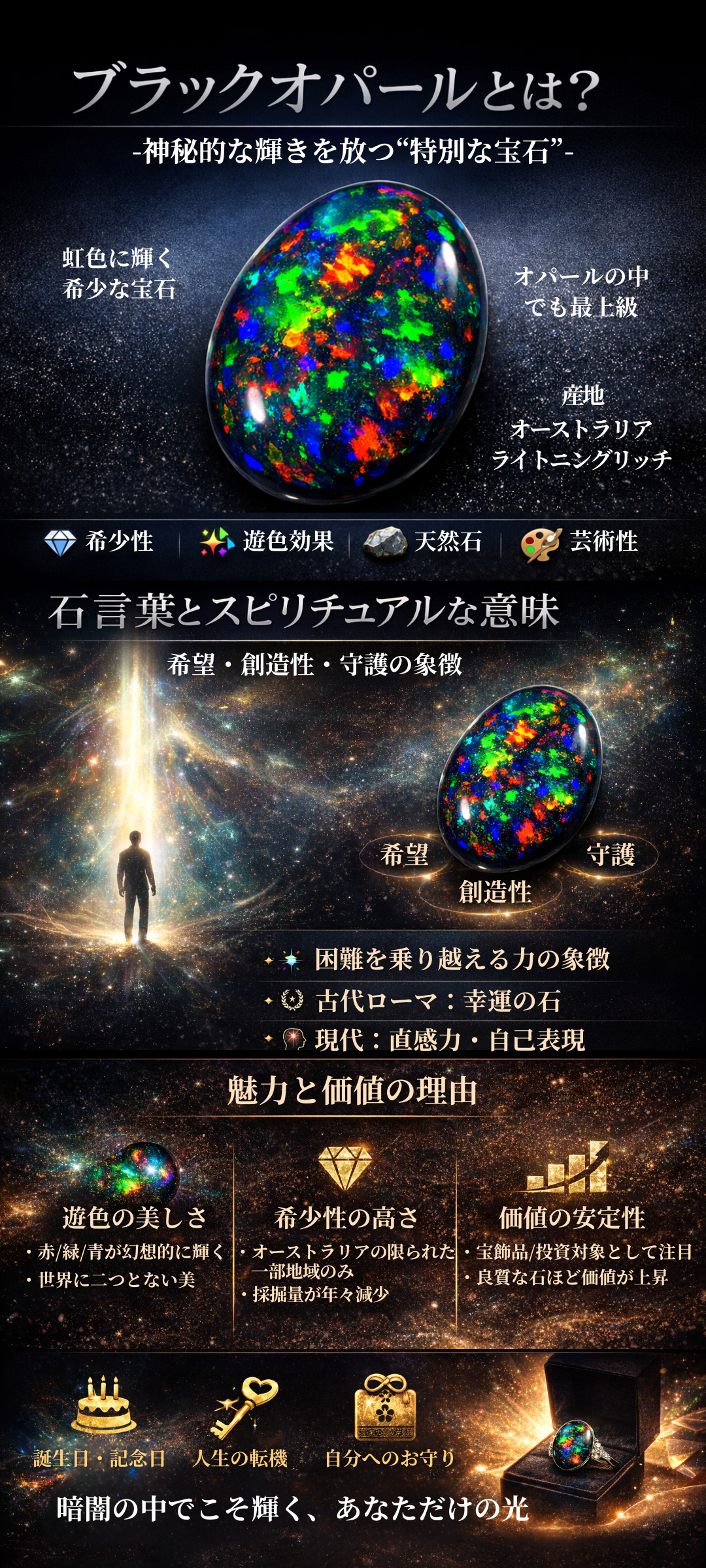 ブラックオパールの石言葉とは？意味・魅力・スピリチュアルな解釈まで徹底解説