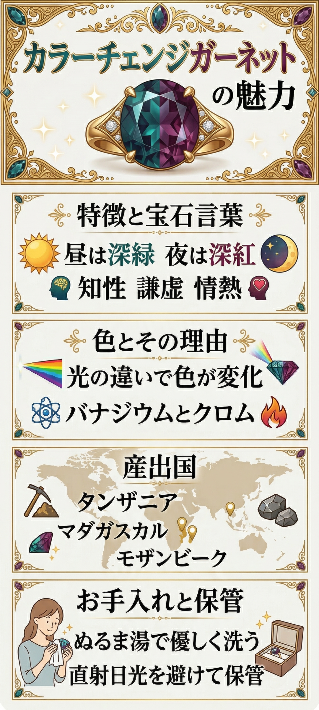 カラーチェンジガーネットの特徴と宝石言葉