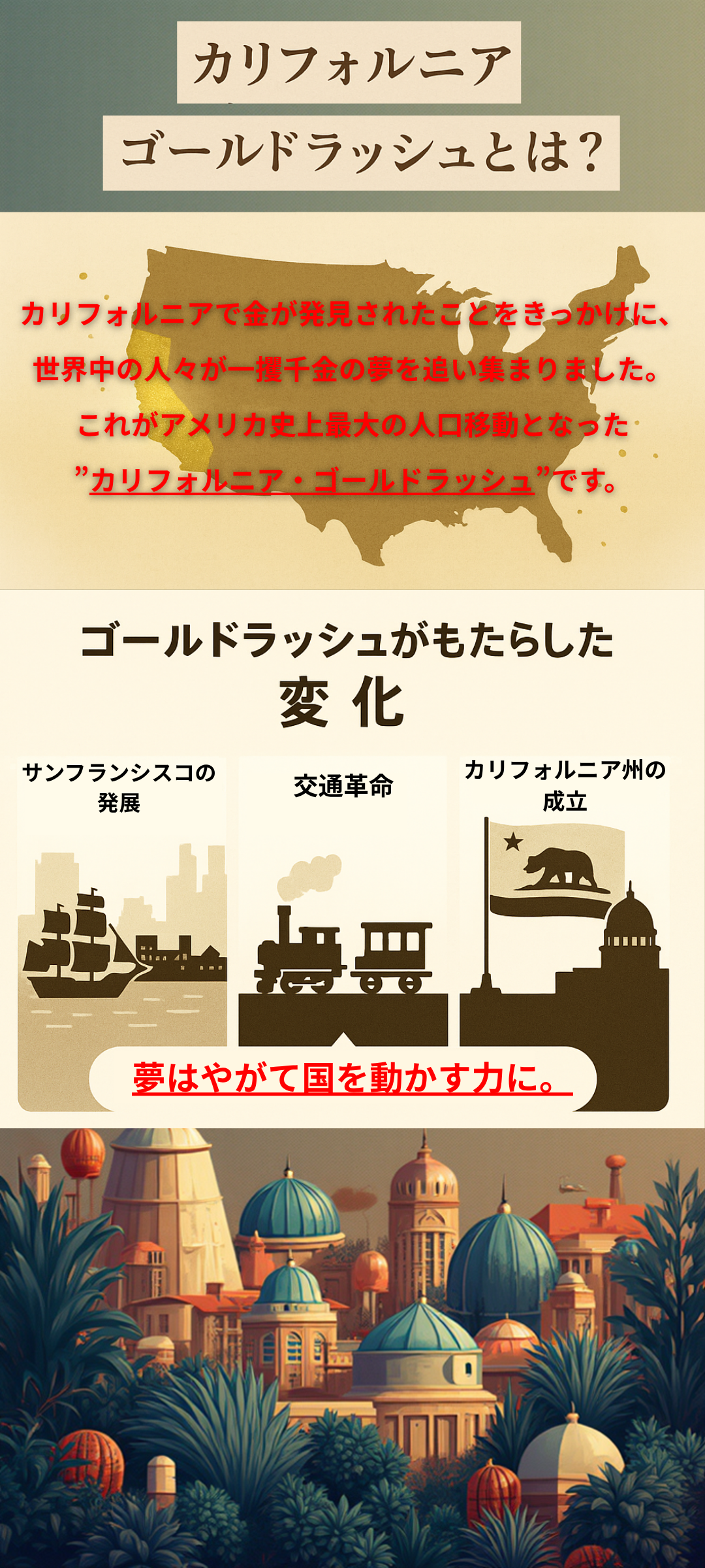 カリフォルニア・ゴールドラッシュとは？いつの時代の話か、歴史から解説