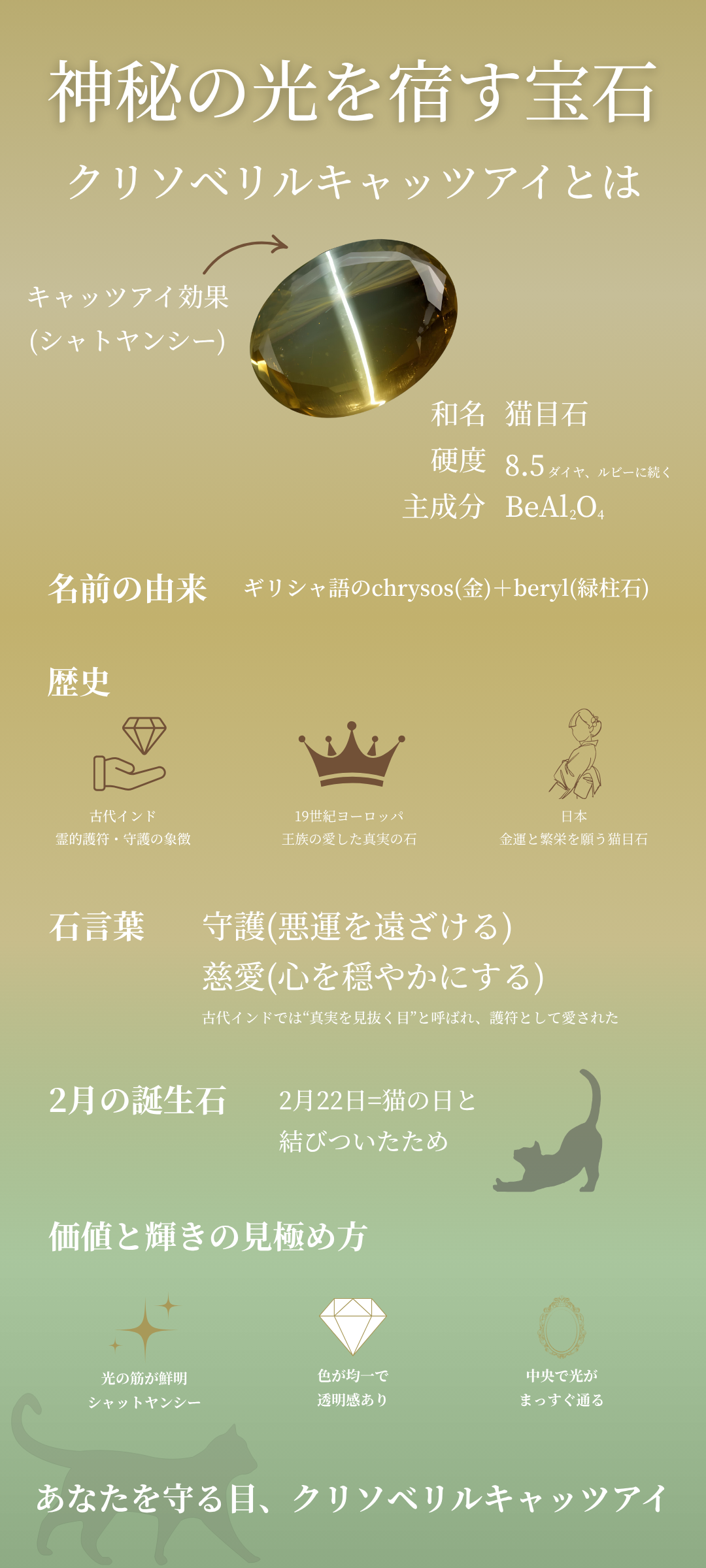 クリソベリルキャッツアイの石言葉とは？2月の誕生石に込められた価値を紹介
