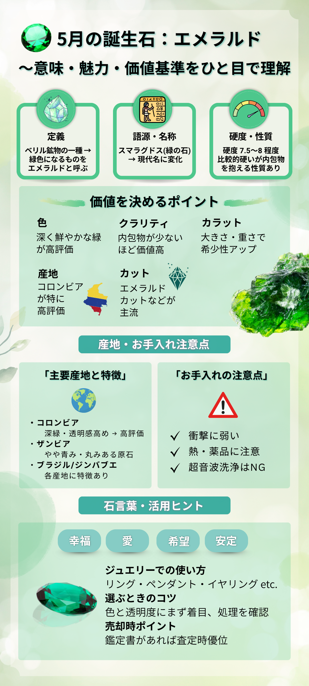 【プロが教える】エメラルドの見分け方｜人工・模造品の違いとチェックポイント