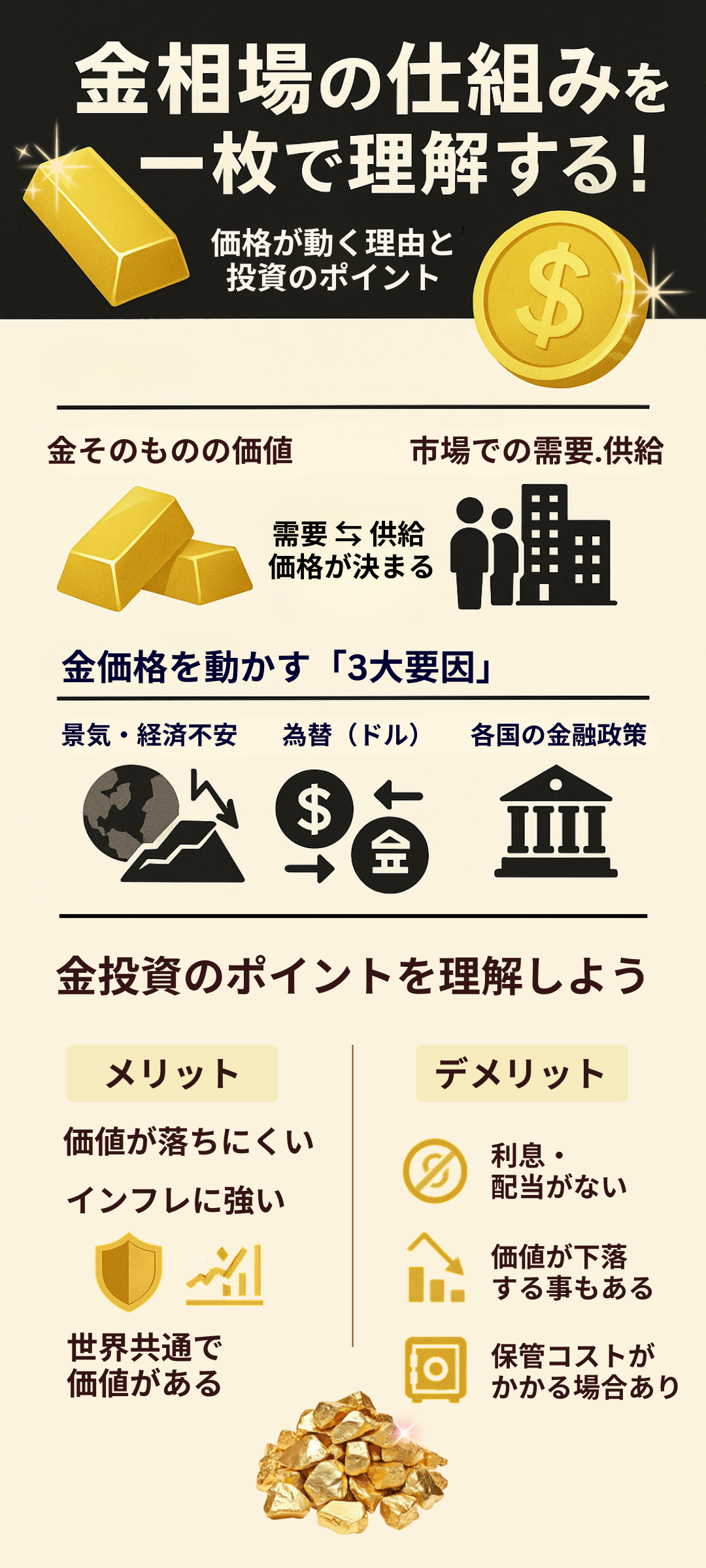 金相場の仕組みとは？価格変動の要因と投資メリット・デメリットを解説