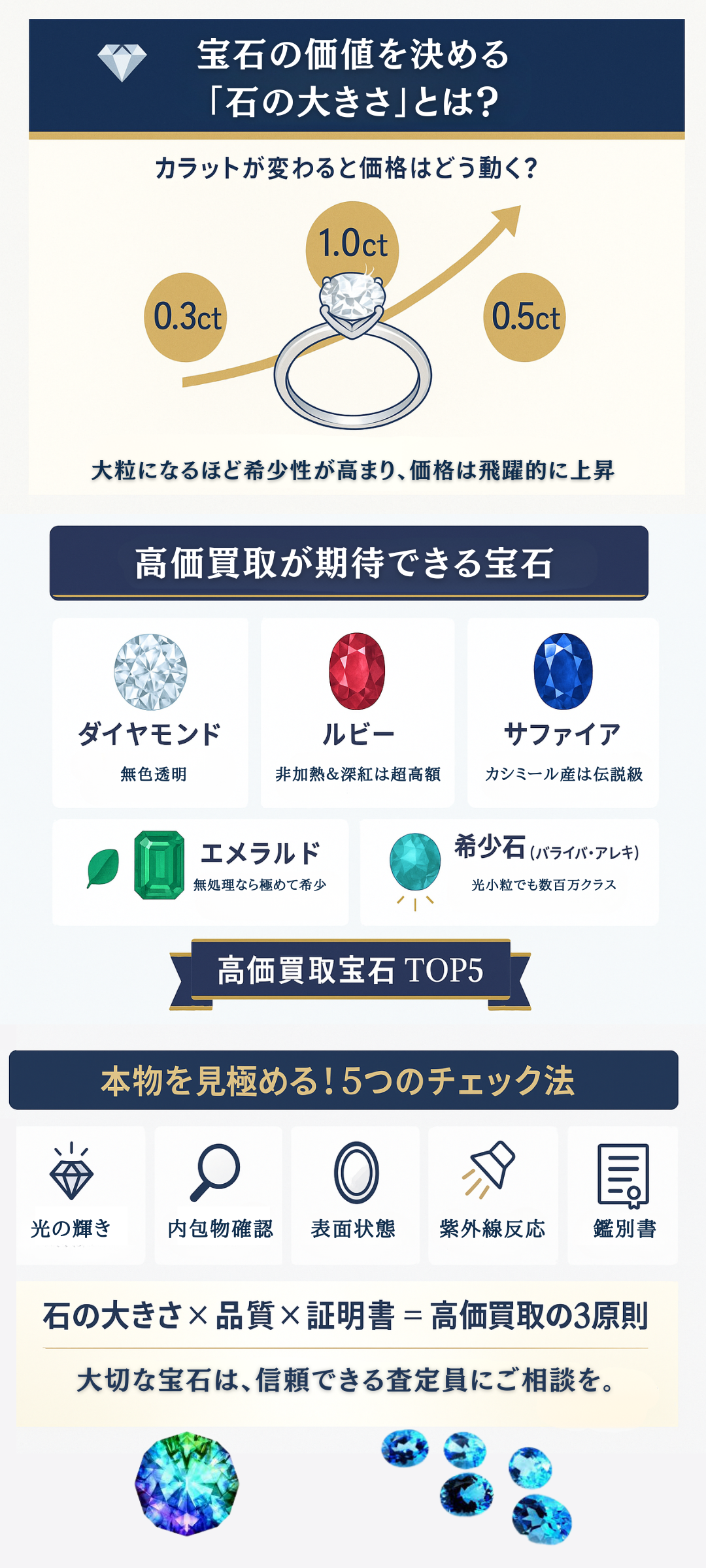 宝石買取において石の大きさは重要な要素なの?知っておきたい高価買取のポイントをご紹介