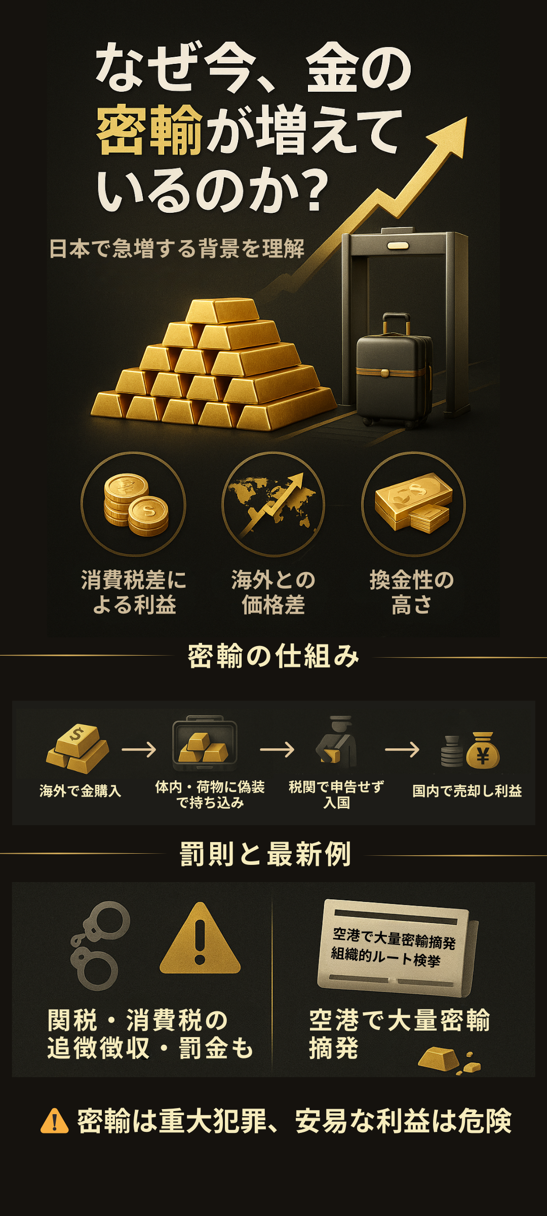 日本で金の密輸が増加する理由とは?仕組み・罰則・最新事例を徹底解説