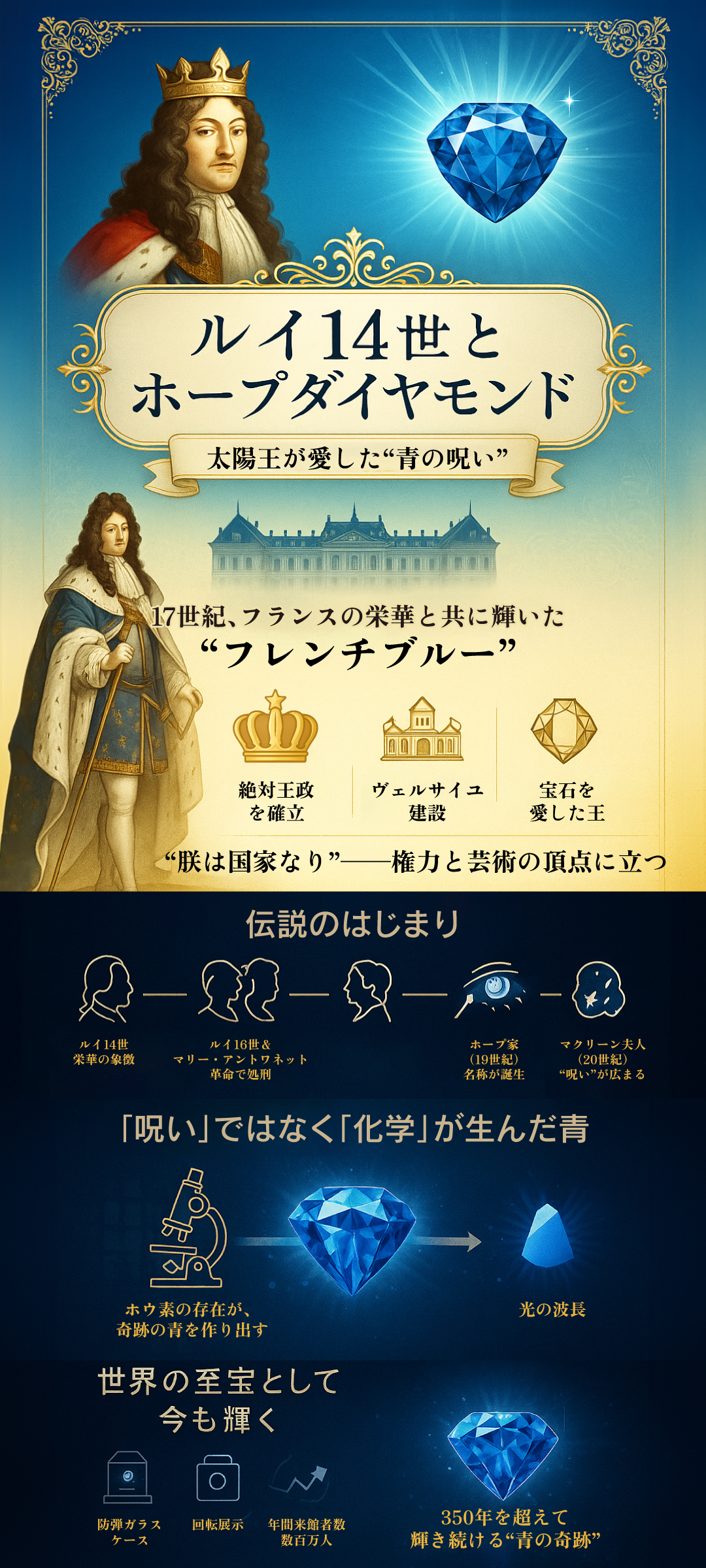 ルイ14世とホープダイヤモンドの関係とは?太陽王が愛した伝説の青いダイヤモンドの歴史
