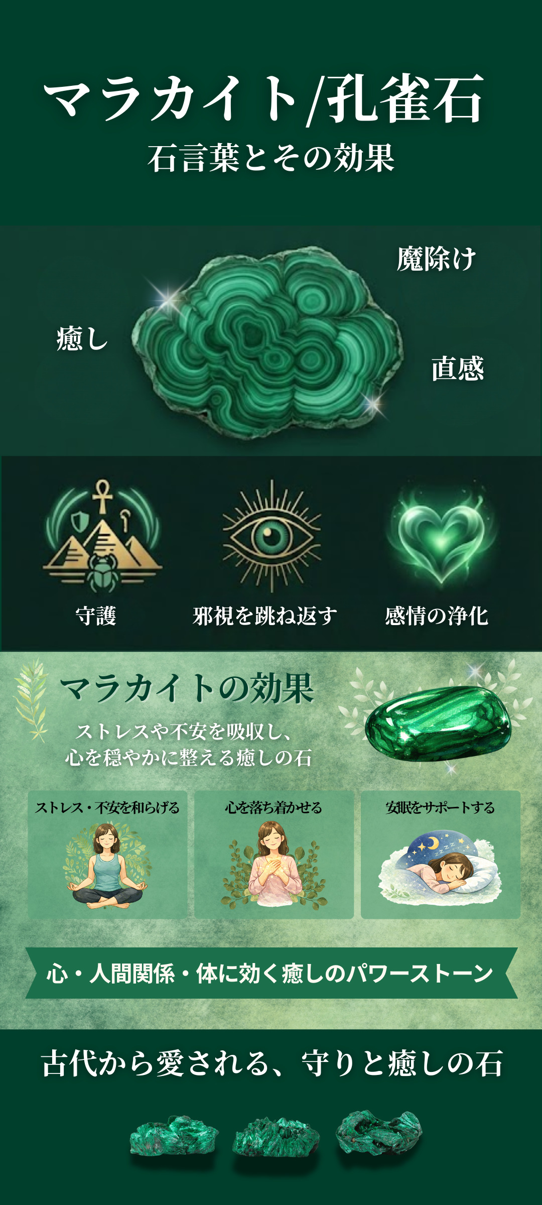 マラカイトと孔雀石は同じ石？石言葉とその効果とは？