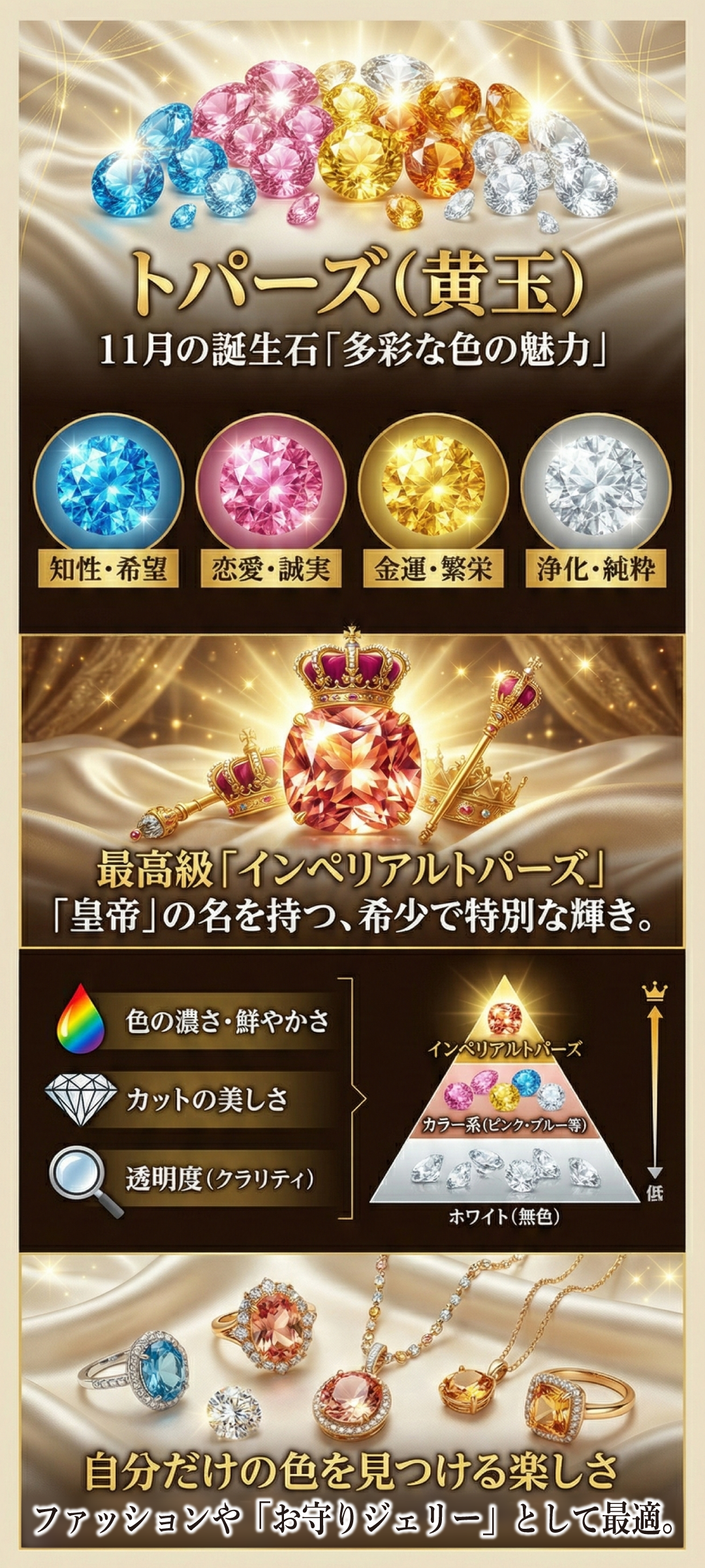 トパーズの色でわかる誕生石の意味とは？宝石言葉で見るおすすめカラーと選び方を解説