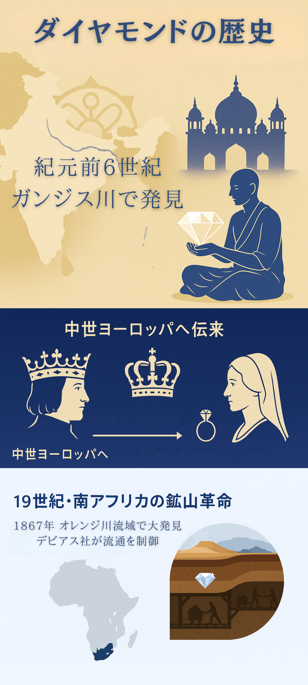 ダイヤモンドの歴史とは?人類を魅了してきた輝きの起源と価値の変遷