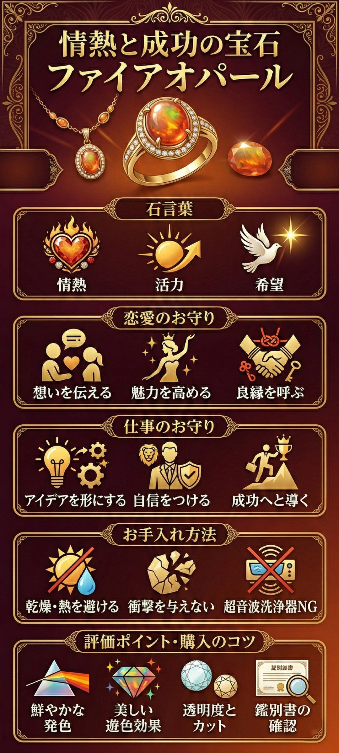 ファイアオパールの石言葉とは？意味やパワー・価格相場・お手入れ方法を一挙解説