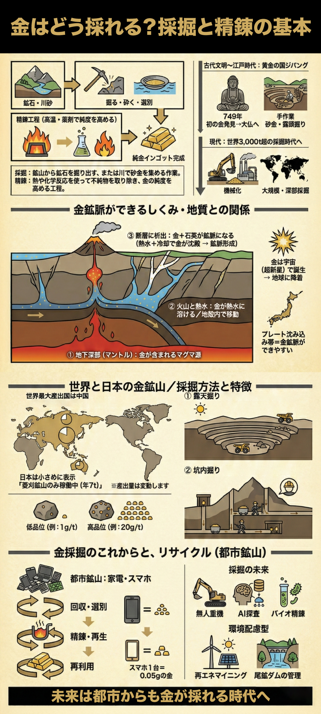 金の採掘について|日本と世界の鉱山・採掘方法・環境問題まで徹底解説