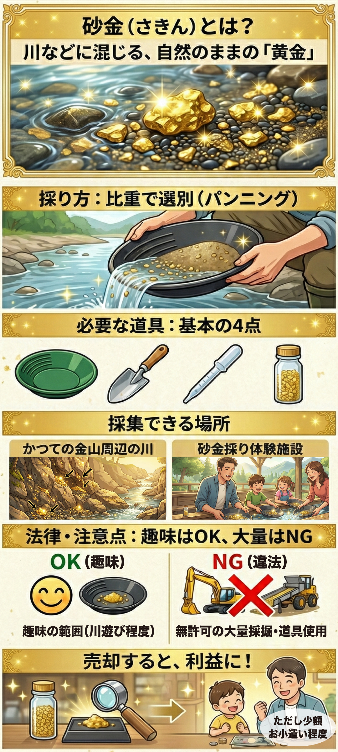 砂金採りのやり方とは？採れる場所や売り方、本当に儲かるのかまで解説