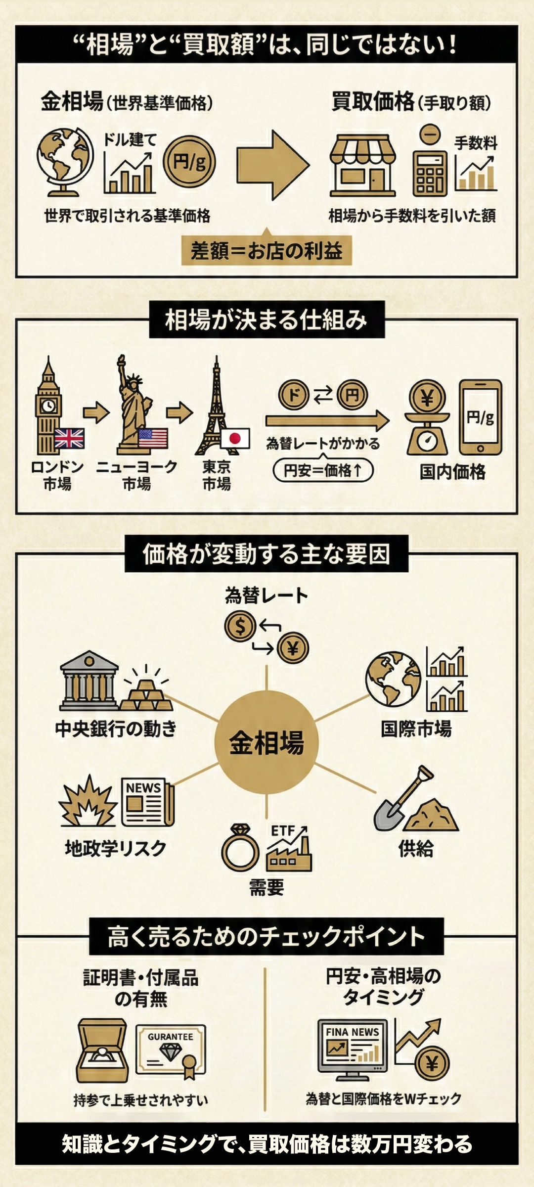 【2025年最新】金の売却相場はいくら？仕組み・高く売るコツ・税金まで徹底解説