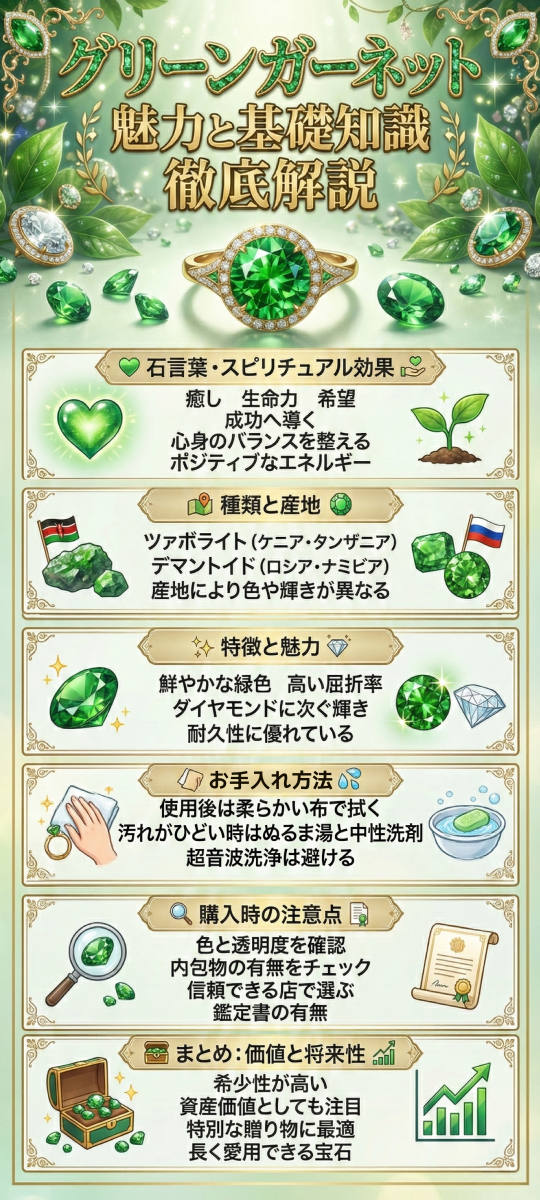 グリーンガーネットとは？石言葉・種類・スピリチュアル効果・誕生石の意味を詳しく解説