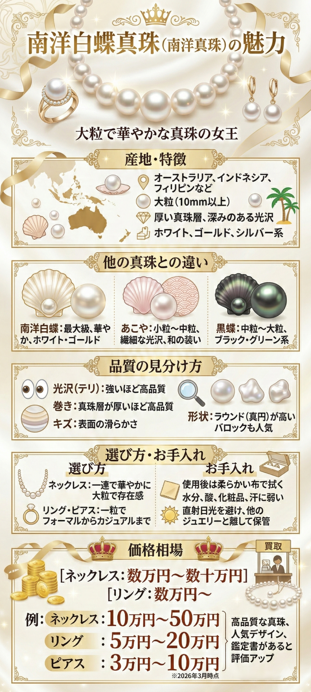 高級感あふれる南洋白蝶真珠の魅力とは？あこや真珠との違いや選び方・価値を徹底解説