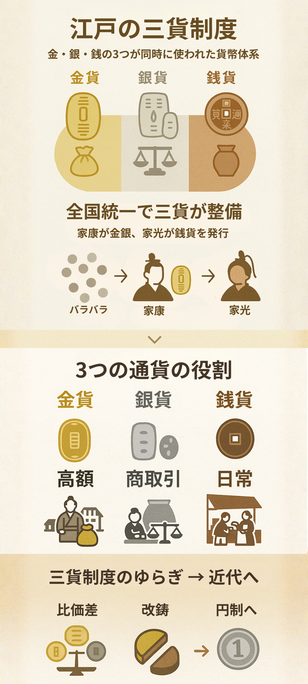 江戸時代の三貨制度とは?金・銀・銭の役割と流通の実像をわかりやすく解説