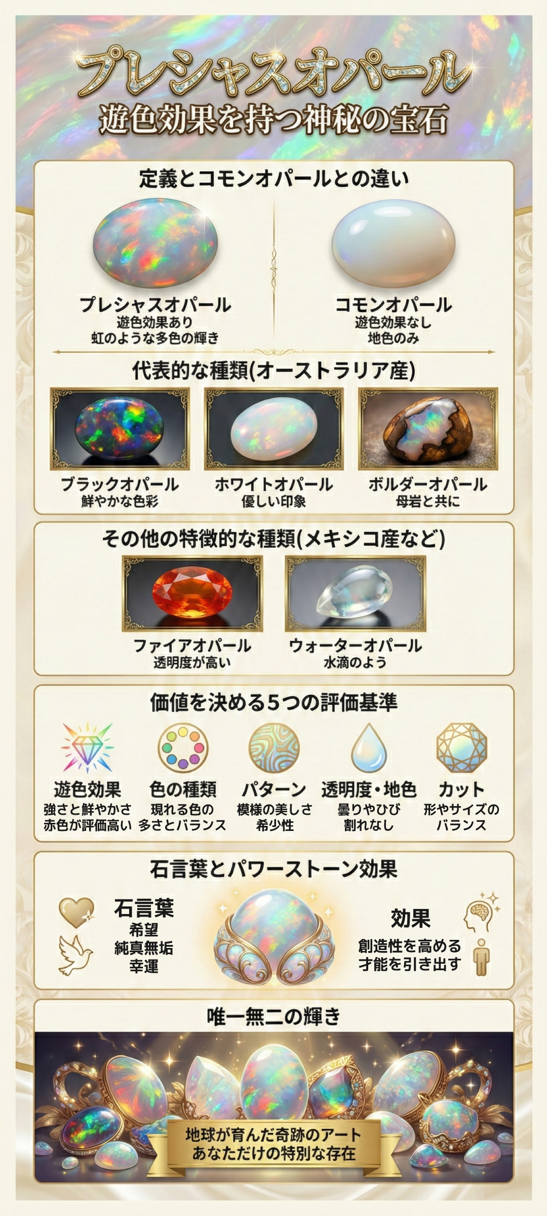 プレシャスオパールとは？オパールとの違いや色彩や種類、効果などについても解説