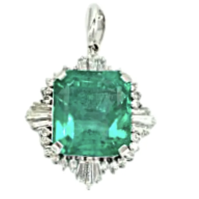 Pt/Pm900 コロンビア産 エメラルド ダイヤ ネックレス/ペンダントトップ 14.89ct
