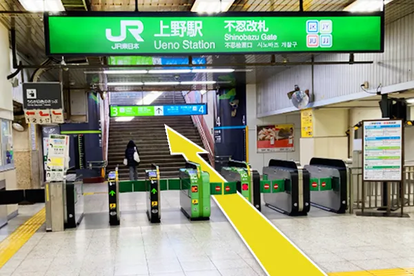 JR上野駅を降りて不忍改札口を出て下さい。