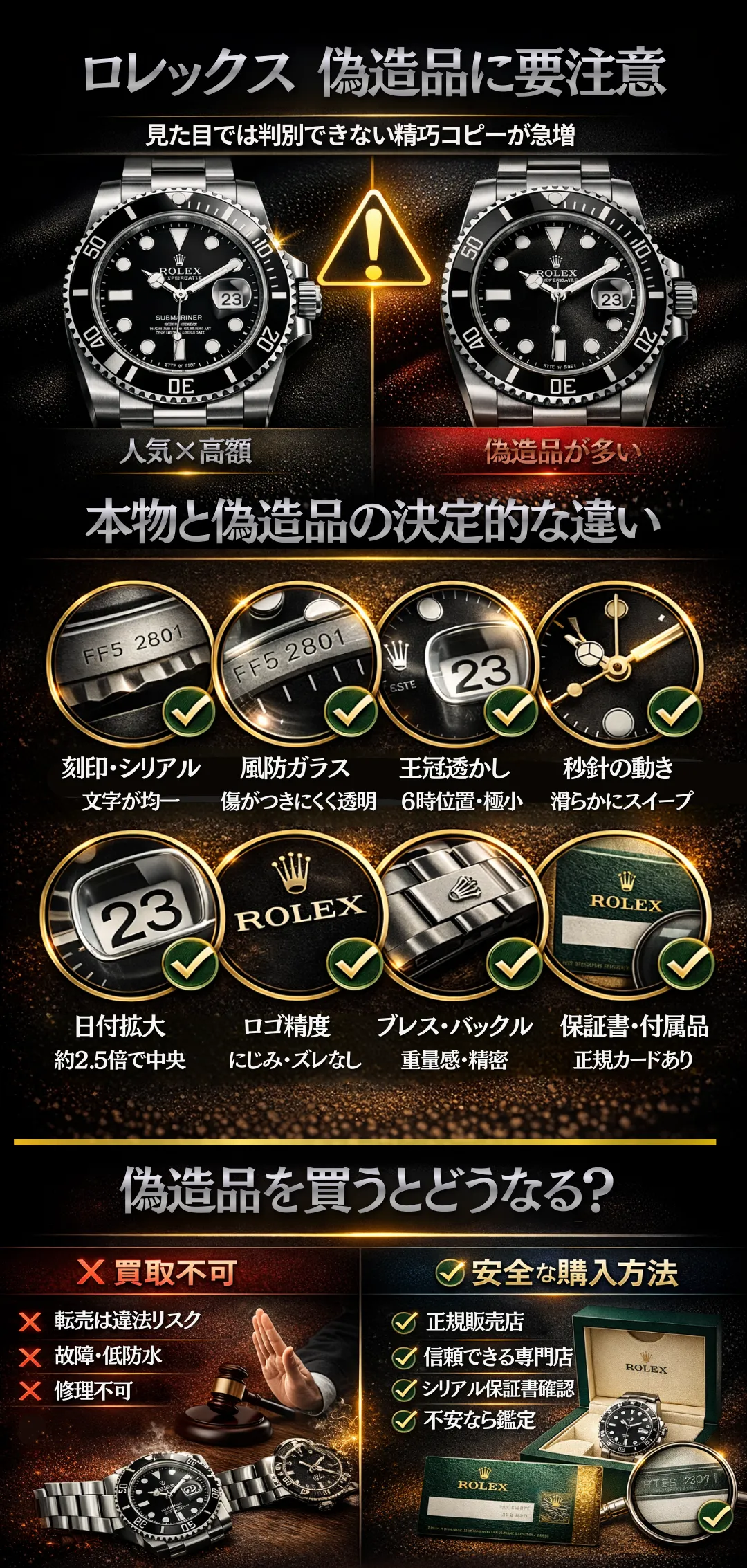 ロレックスの偽物に要注意！正規品との違いと見分け方、購入時の注意点を解説