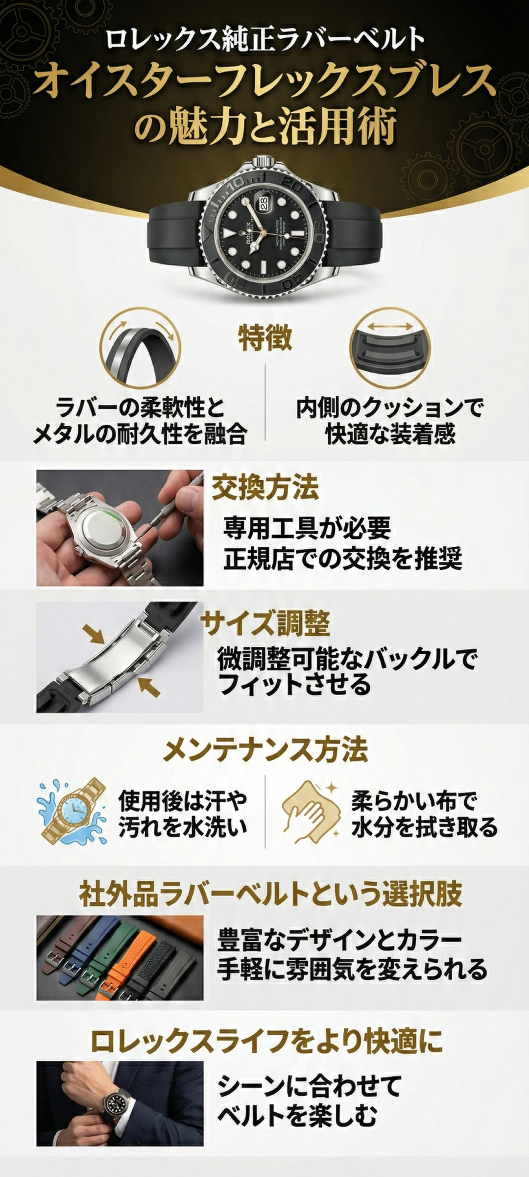ロレックスのラバーベルトモデルを紹介！純正「オイスターフレックスブレス」の特徴から交換方法まで徹底解説