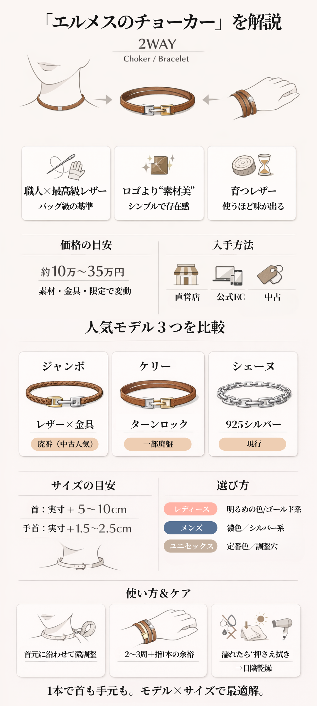 エルメスのチョーカーの人気モデルや現行ラインとは？使い方・お手入れ方法まで解説