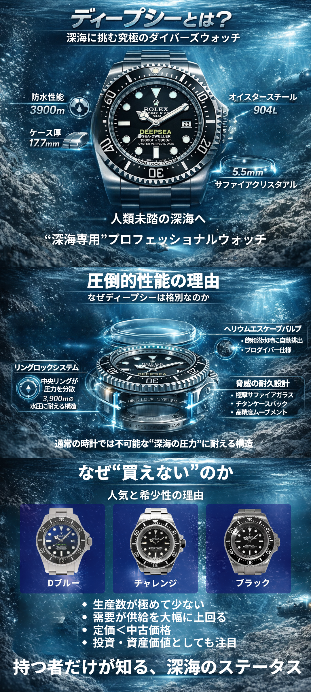 ロレックス ディープシーの魅力を紹介!人気モデルやディープシーが買えないと言われる理由も解説