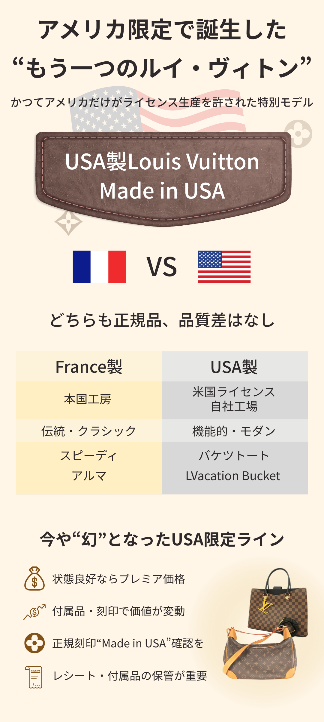 ルイ・ヴィトンUSA製モデルの特徴とは?アメリカ限定モデルの魅力とフランス製との違いを解説