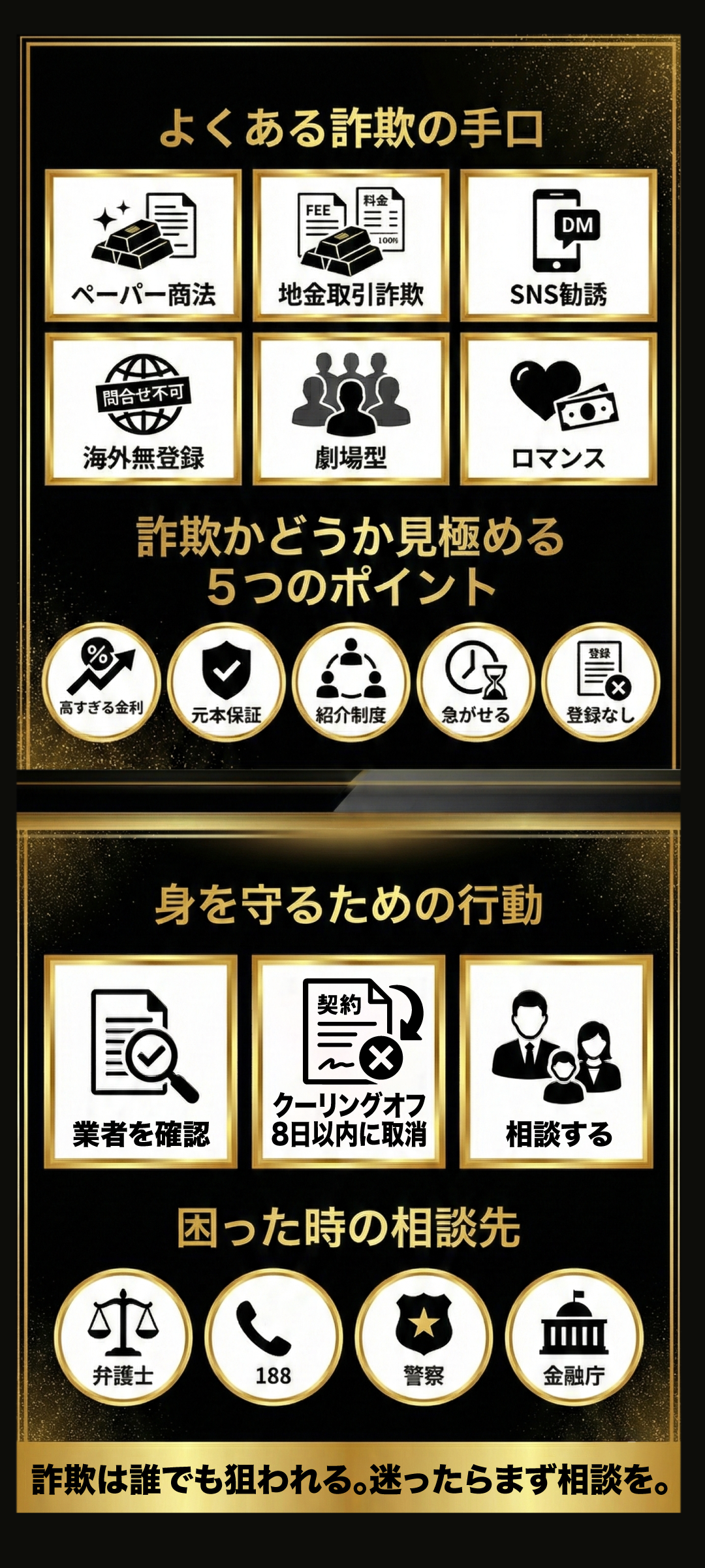 金の投資詐欺の見分け方5つのポイントを解説!手口や対処法・相談先も紹介