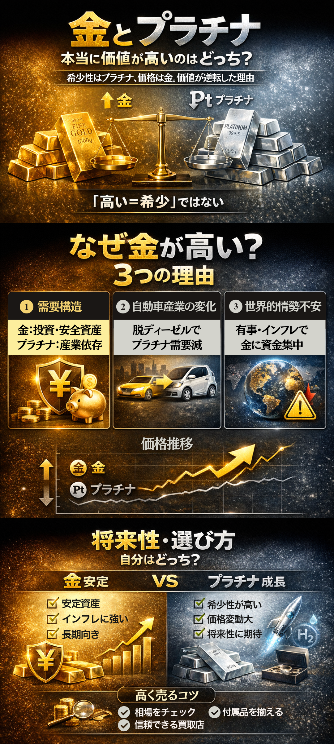 金とプラチナの価値はどちらが上？希少性や価格の違い・将来性を徹底解説