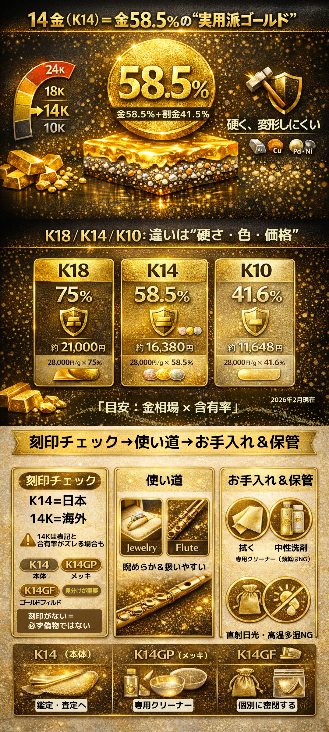 14金とは？K14と14Kの違いや、18金・10金との比較