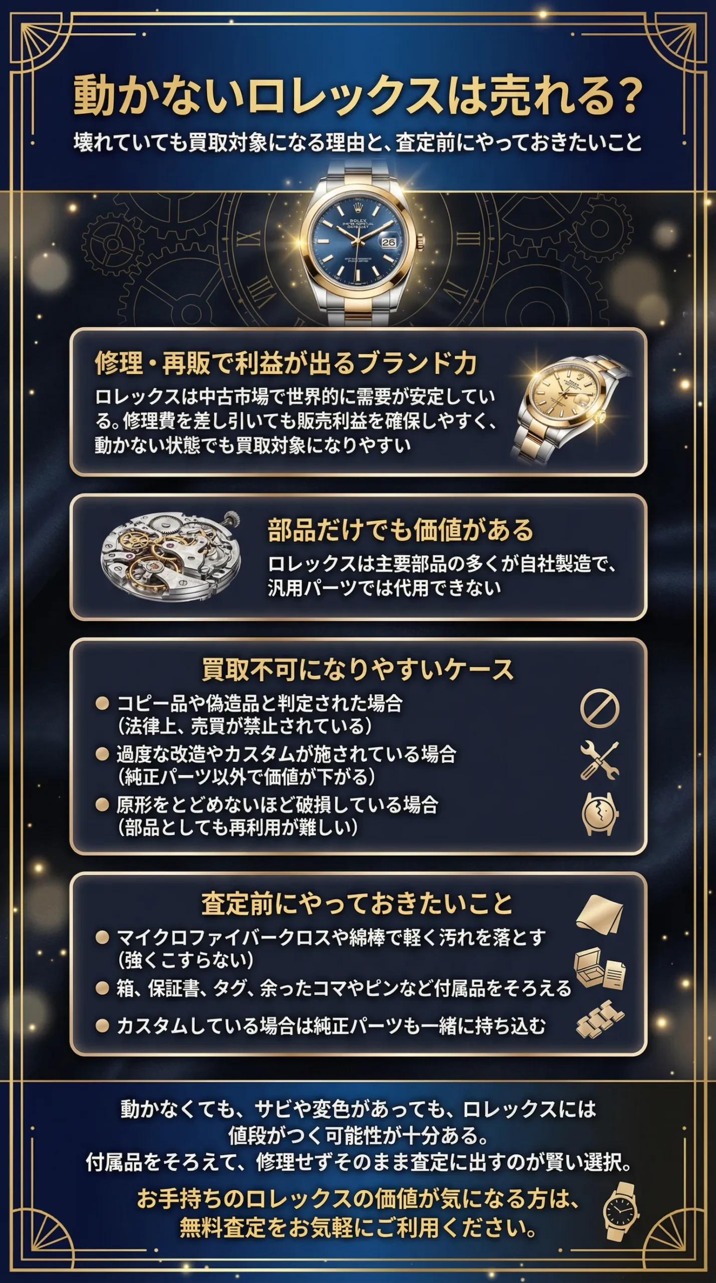 動かないロレックスは買取可能？査定前にすべきこと