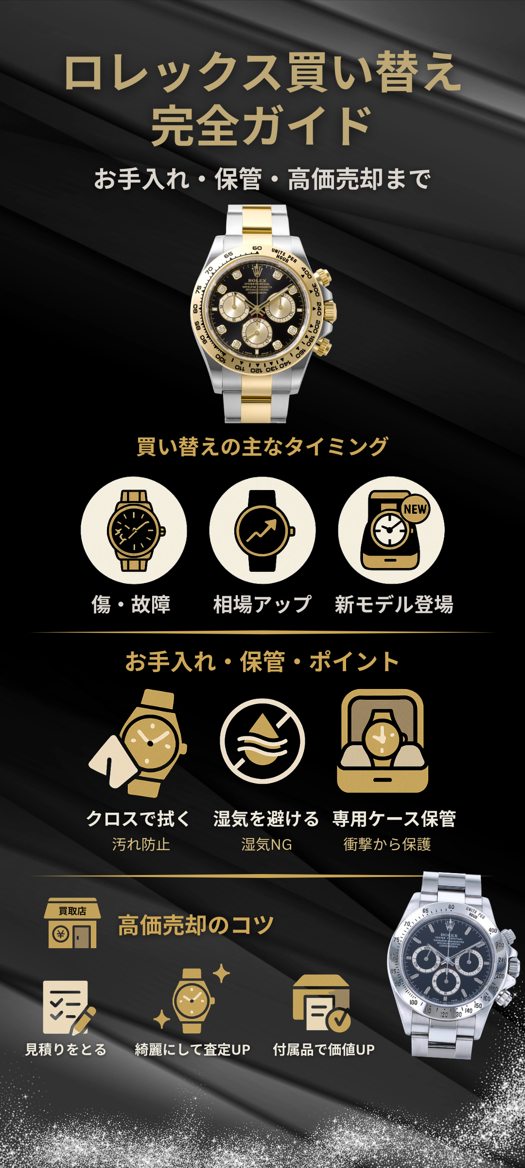 ロレックス買い替え時のポイントとは?お手入れ・保管方法や高価売却のコツも紹介