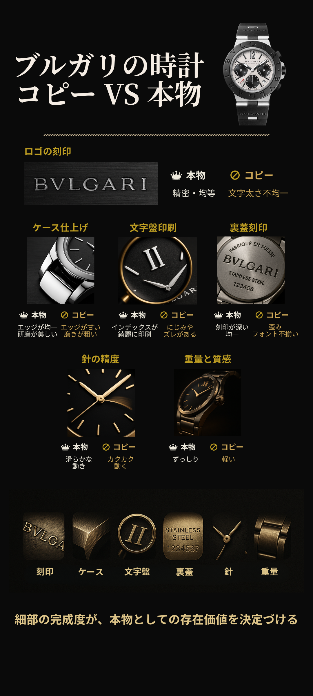 【プロが解説】ブルガリの時計の見分け方!コピー品と本物を見極める6つのチェックポイント