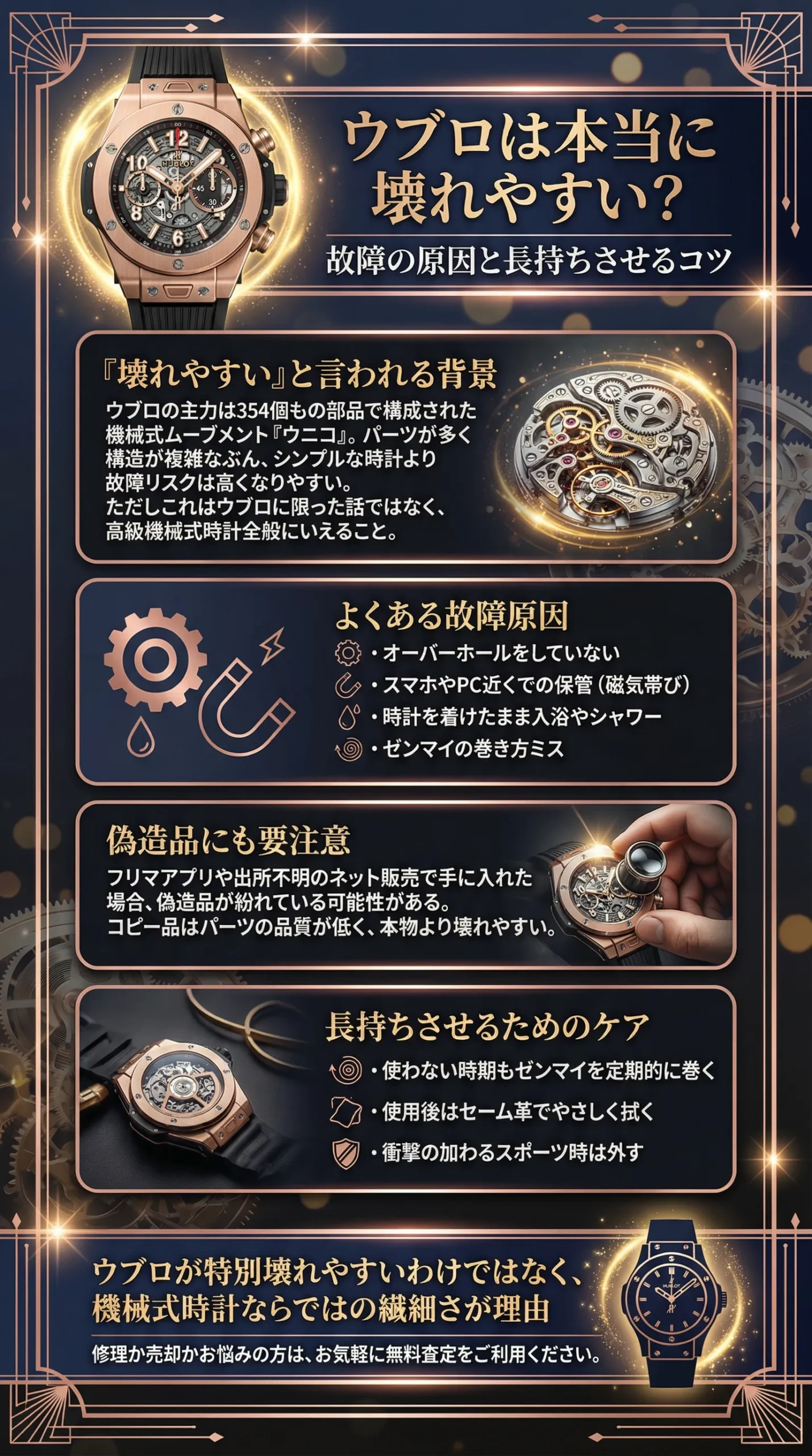 ウブロの時計は壊れやすいって本当?故障の原因や長持ちさせる方法についても解説