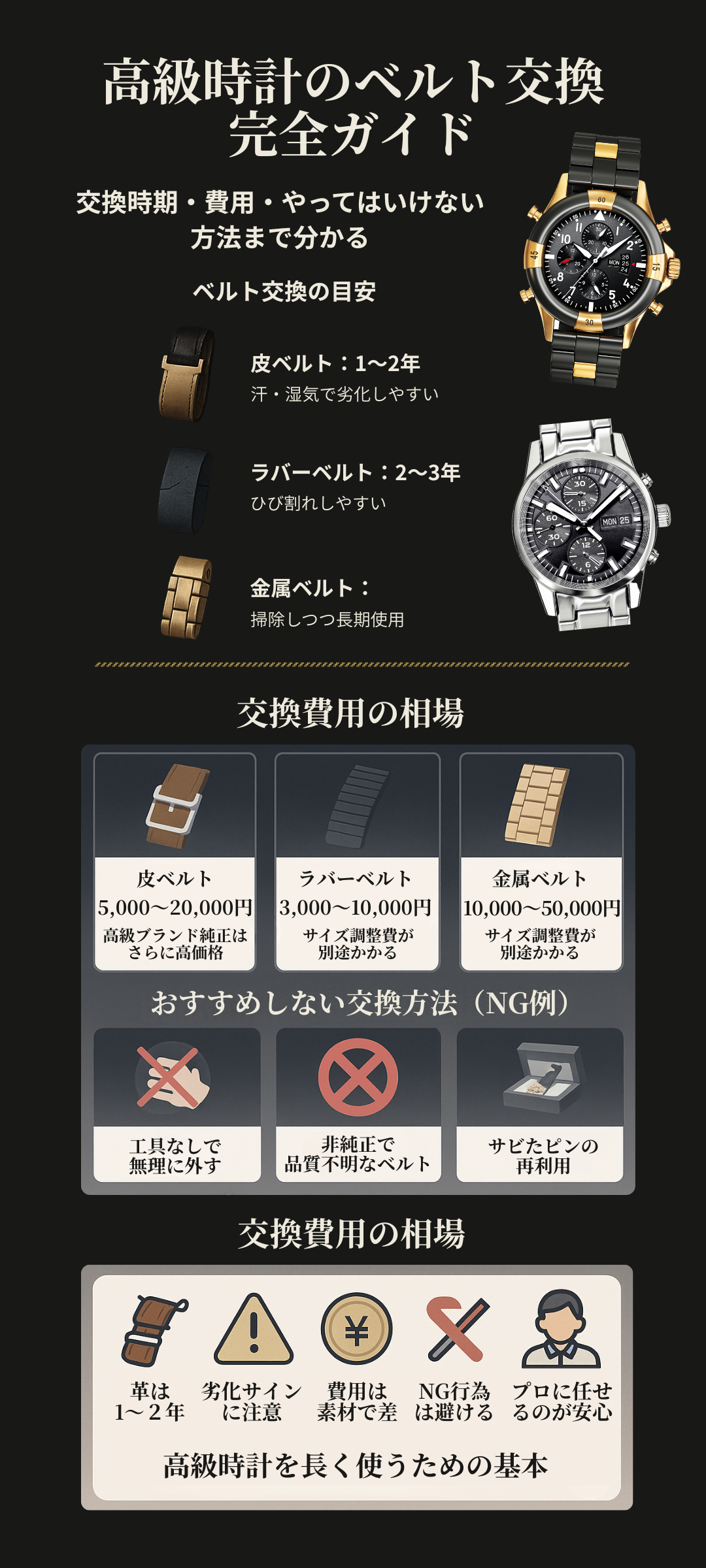 高級時計のベルト交換の目安は？費用相場と交換時期・おすすめしない交換方法も解説