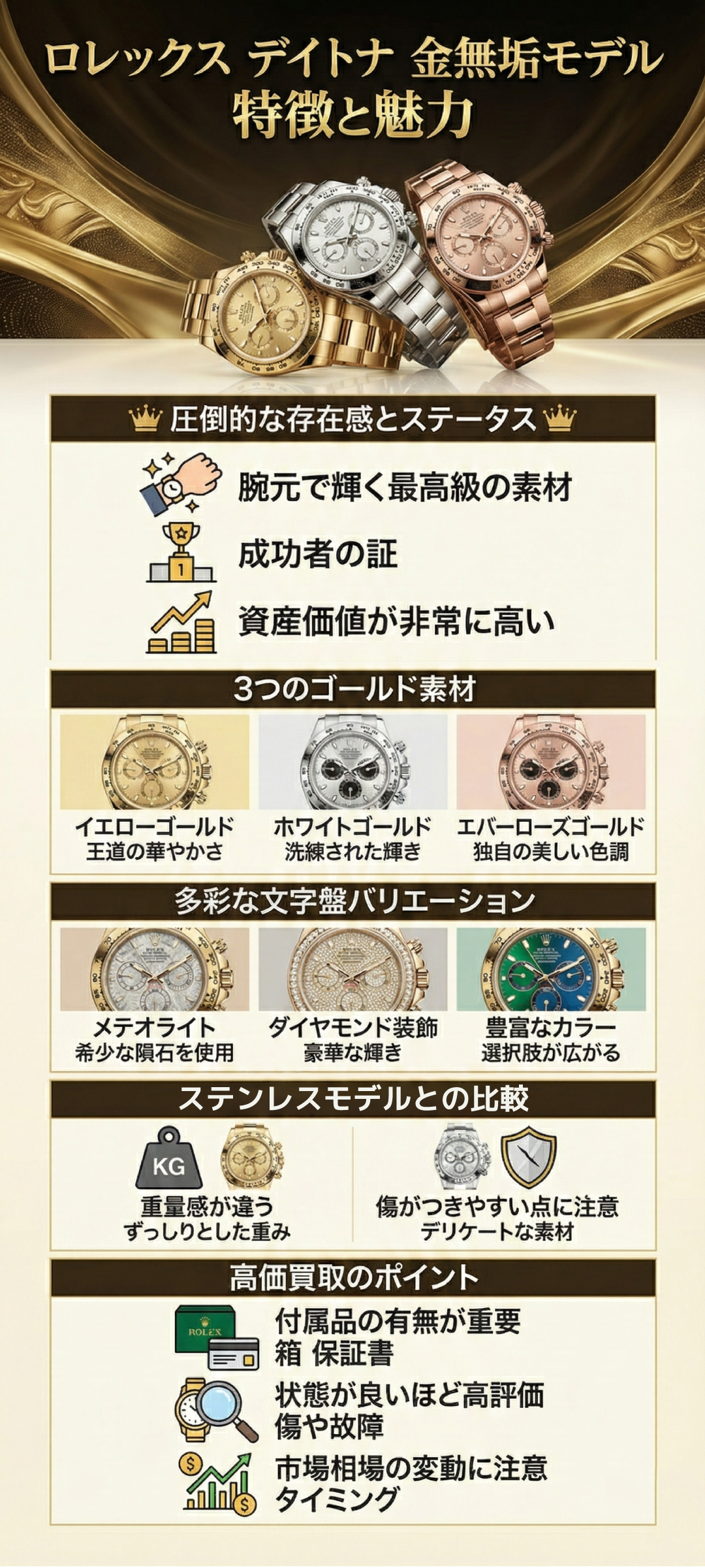 ロレックス デイトナ金無垢モデルの魅力とは?種類・違い・高価買取ポイントまで徹底解説