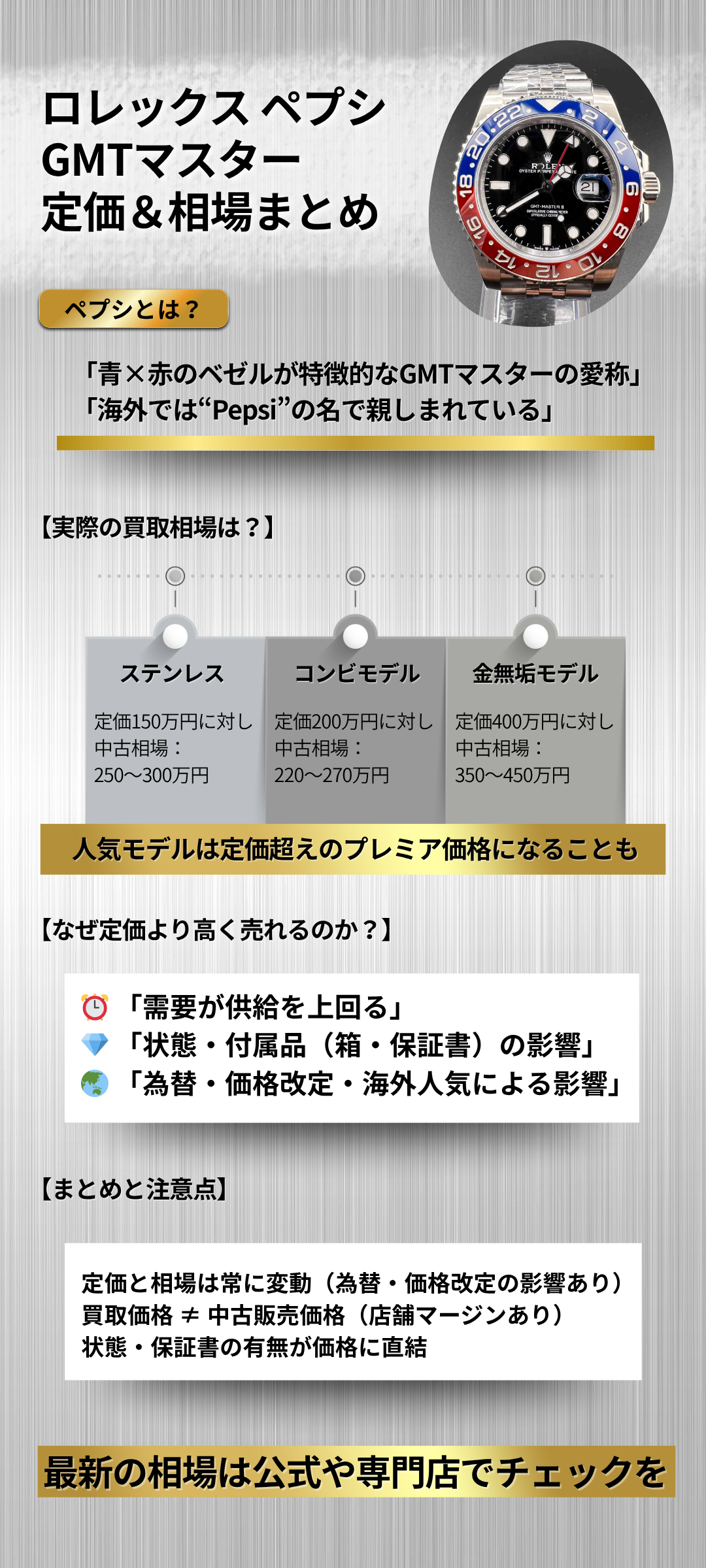 ロレックス ペプシGMTマスターの定価とは?モデル別の中古買取相場も紹介