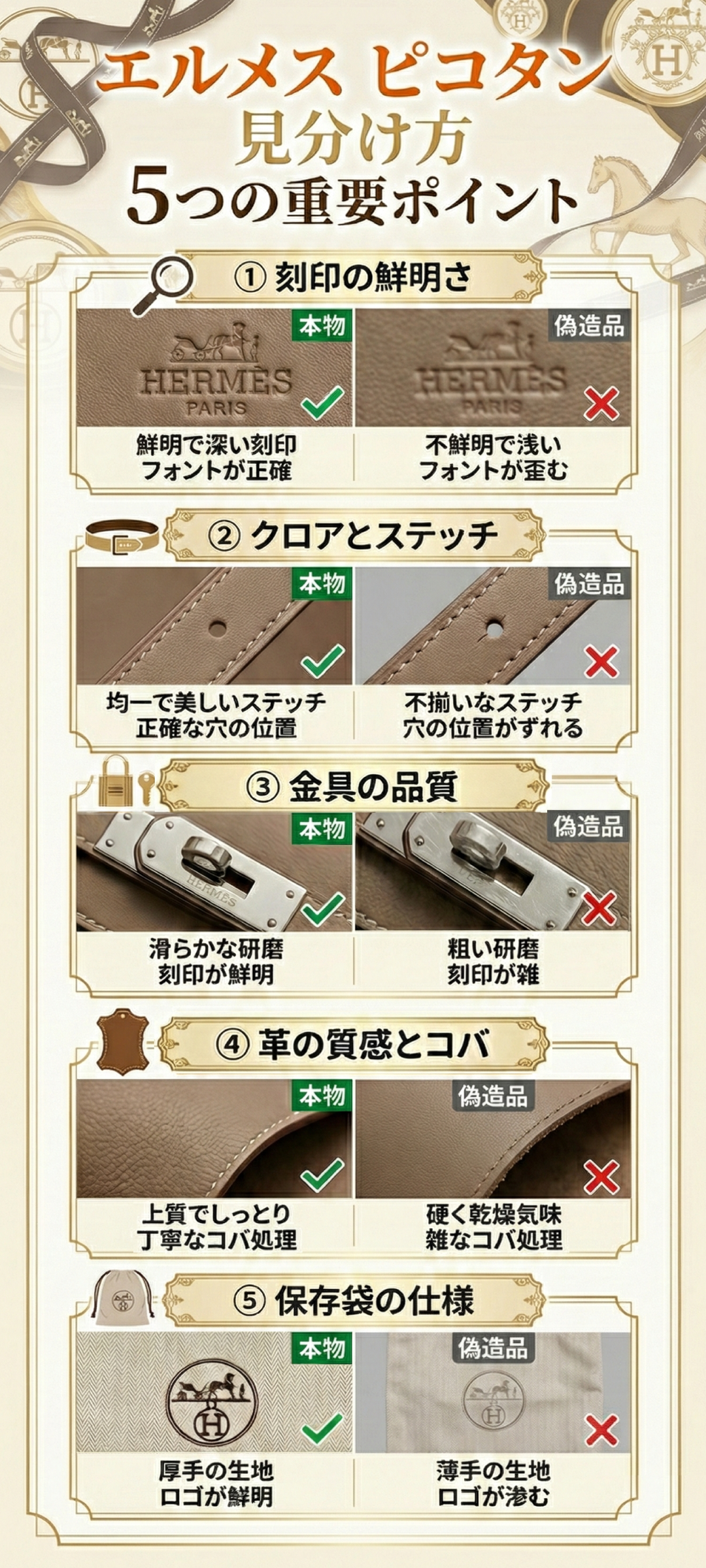 エルメス ピコタンの偽物の見分け方6選｜刻印・ロゴ・保存袋などのポイント解説