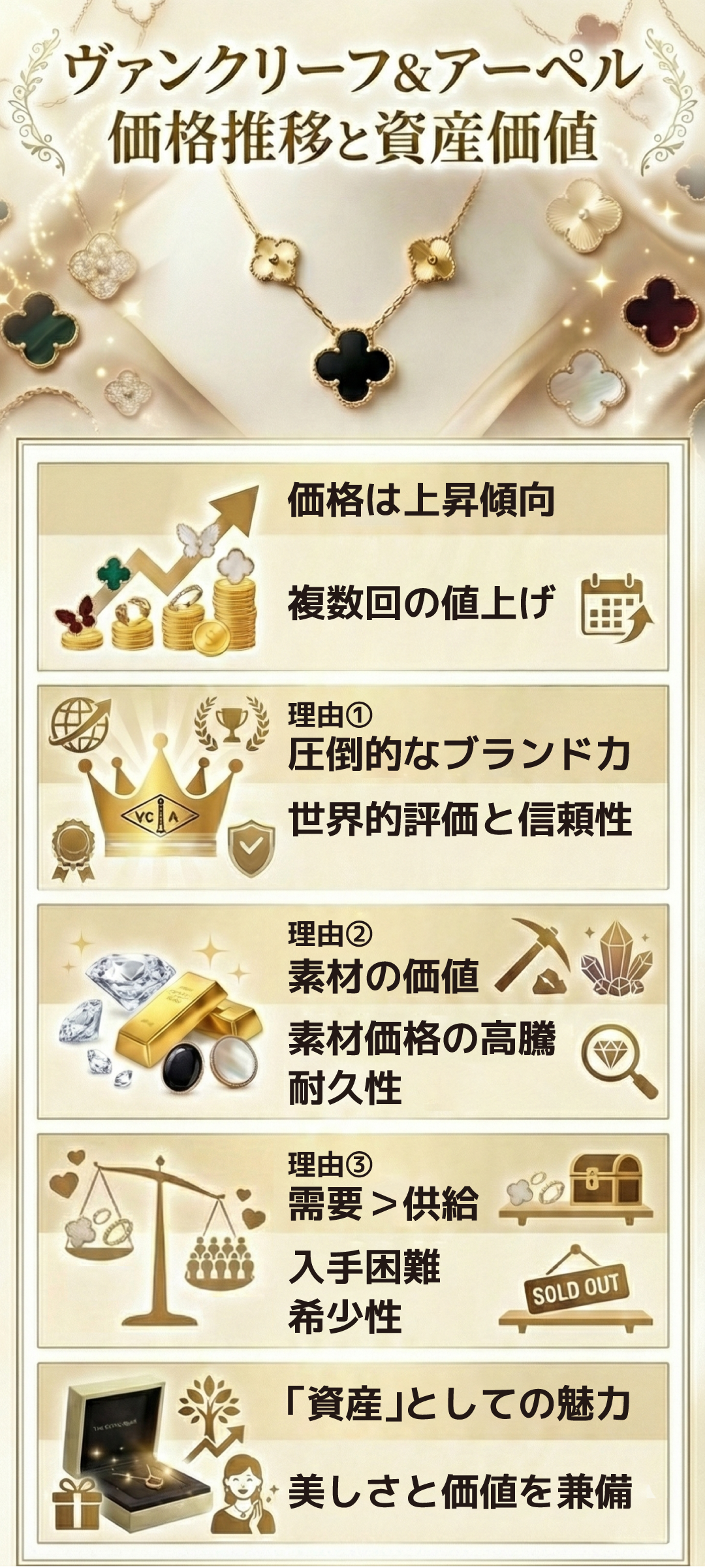 ヴァンクリーフ&アーペルの値上げと高い理由とは?価格推移と値崩れしにくいモデルを解説