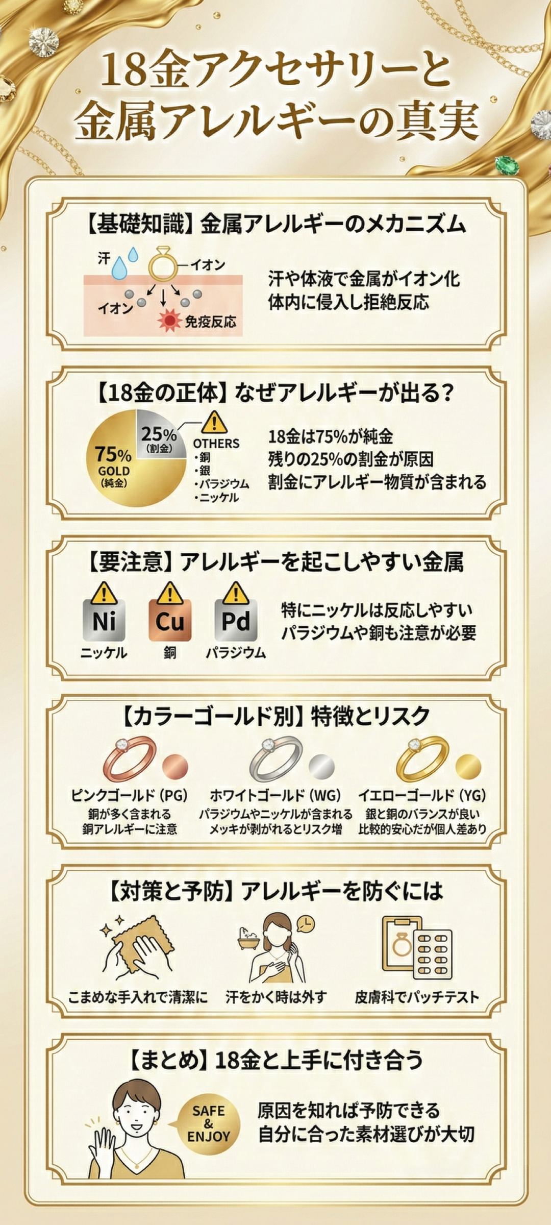18金は金属アレルギーを起こしやすい？原因と注意が必要な金製品をご紹介