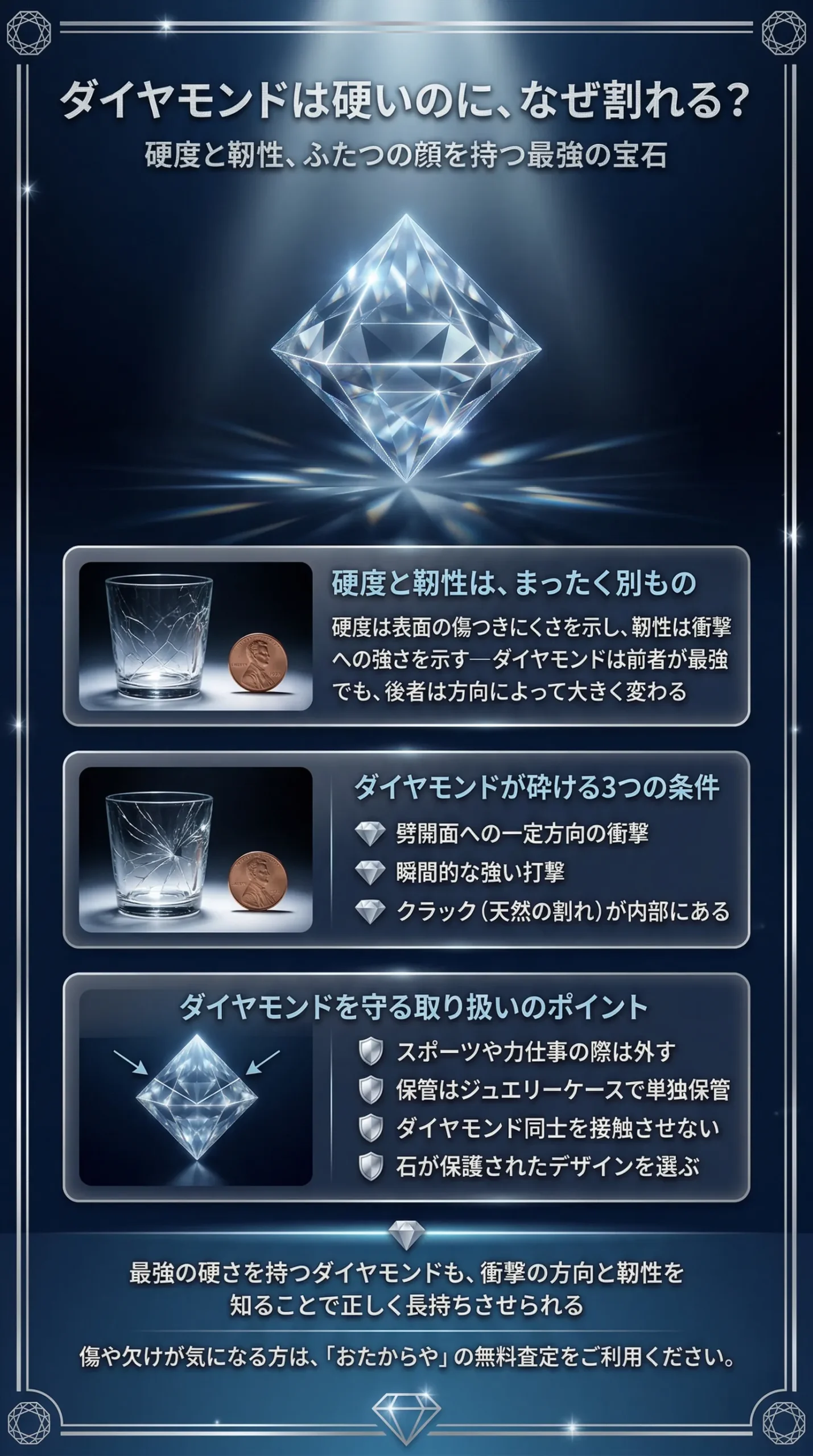 ダイヤモンドの硬度は高いけど脆い?弱点や硬度の種類を詳しく解説