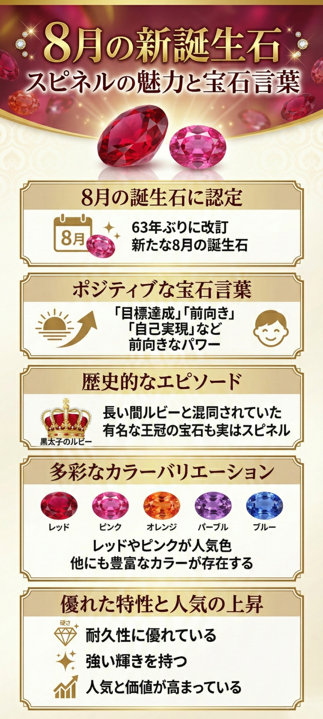 8月の誕生石スピネルとは？色・意味・ジュエリーの選び方を解説