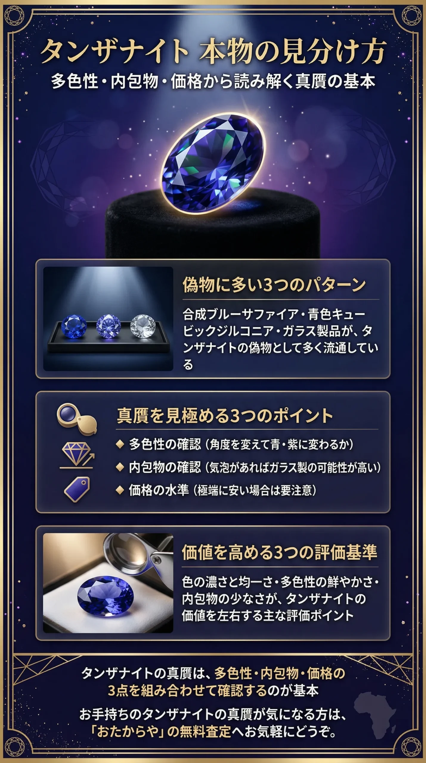 タンザナイトの本物と偽物の見分け方とは?種類や特徴についてもご紹介