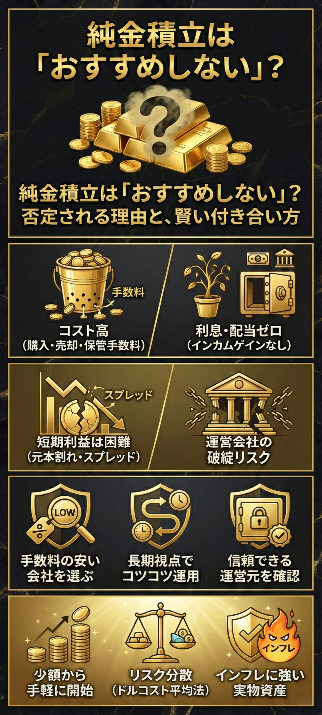 純金積立はやめとけと言われる5つの理由とは?メリットやリスク対策も解説