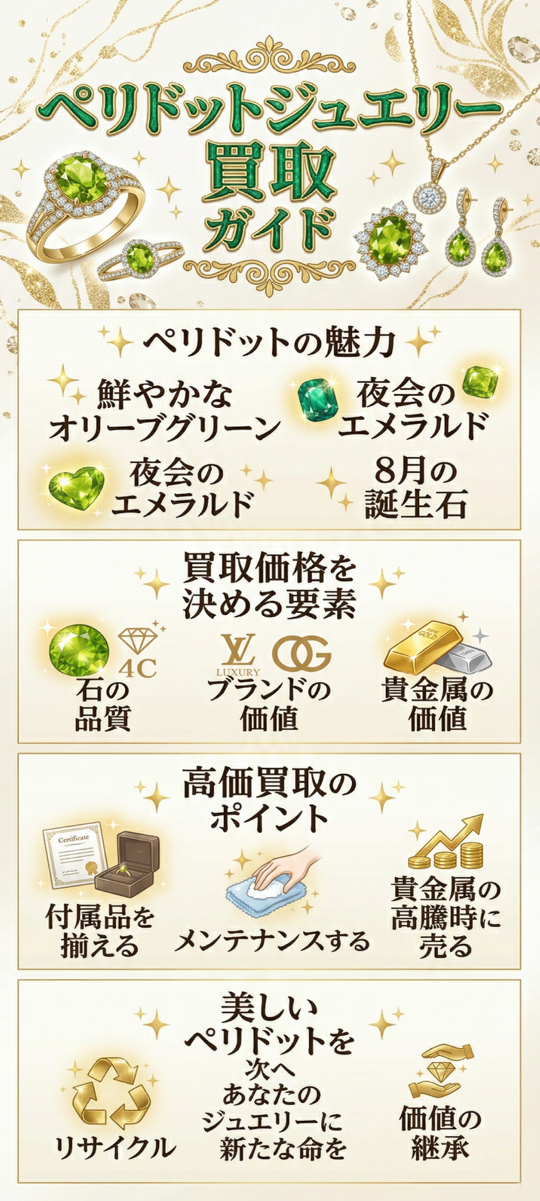 ペリドットジュエリーの選び方とは？人気ブランドからメンズ・レディース別おすすめまで徹底解説