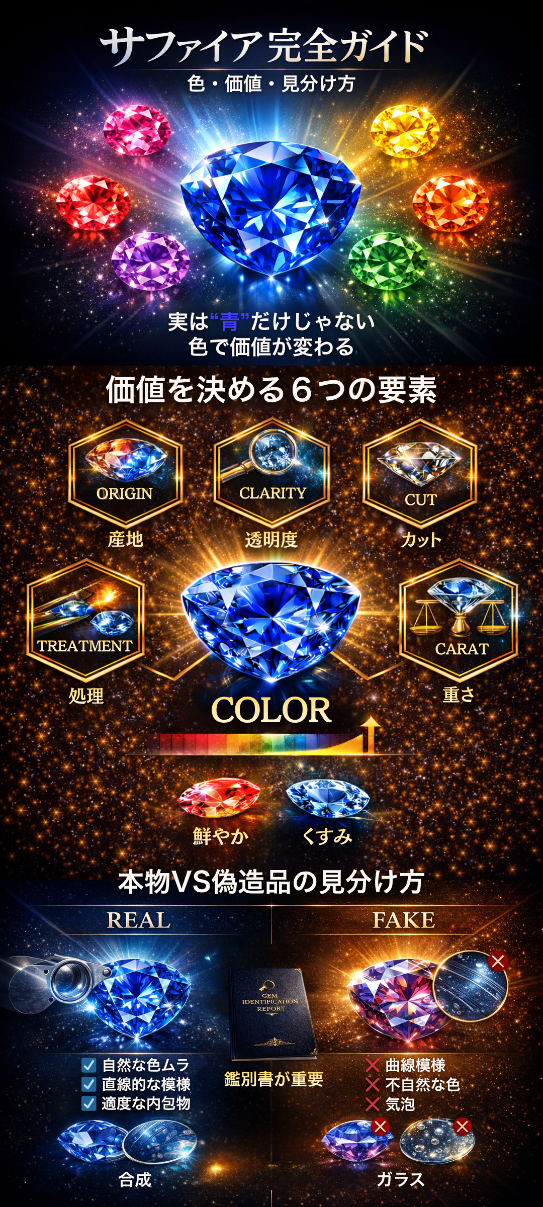 サファイアには様々な色がある？価値を左右する要因と本物の見分け方もご紹介