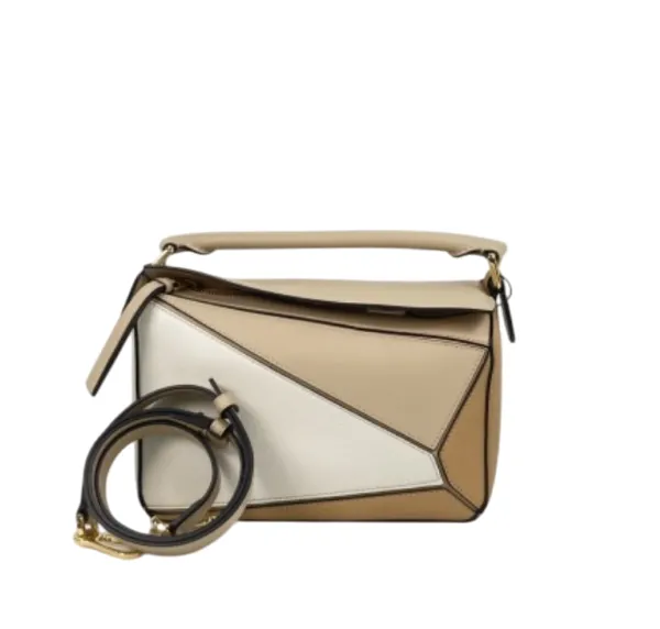 ロエベ パズルバッグ ハンドバッグ レザー ホワイト×ブラウン×ベージュ