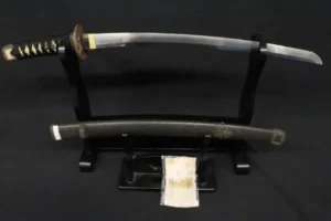 脇差 [長さ]45.3cm[反り]1.4cm[目釘]1個[銘]無銘 軍刀拵 香川県登録