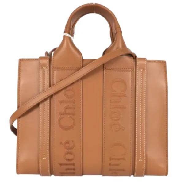 クロエ ウッディ ハンドバッグ レザー ブラウン