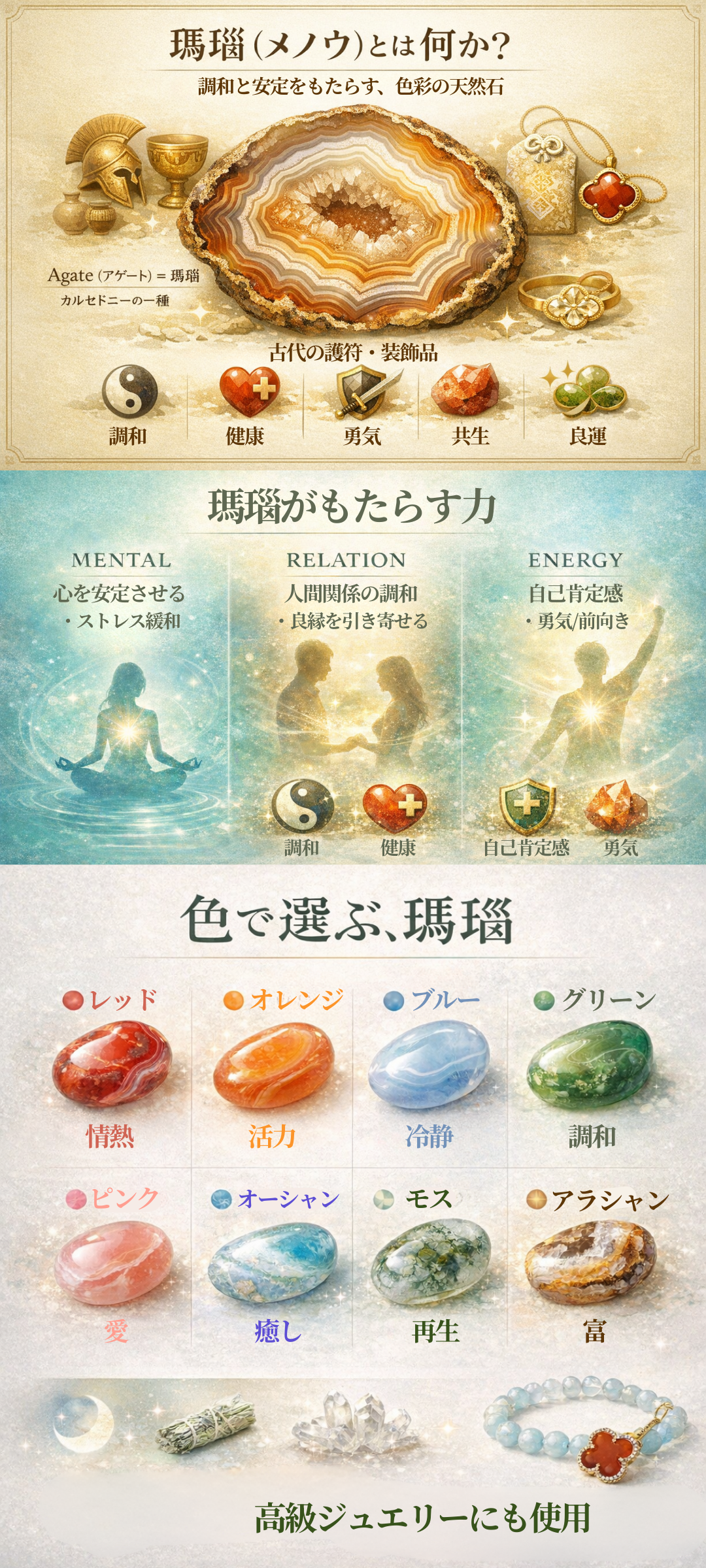 瑪瑙（メノウ）の意味とは？種類・色別の効果効能や石言葉を徹底解説